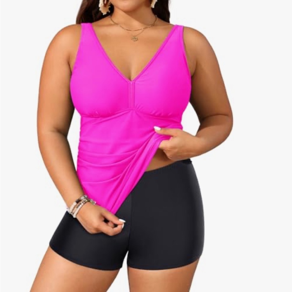 Womens Tankini Swimsuits with Boy Shorts Tummy Control Skirtini Modest NWOT XXL